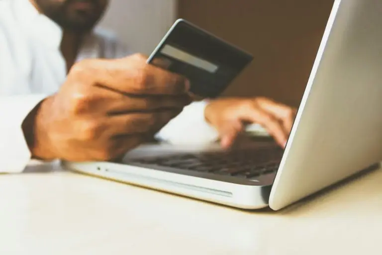 Paying by card at a store counter